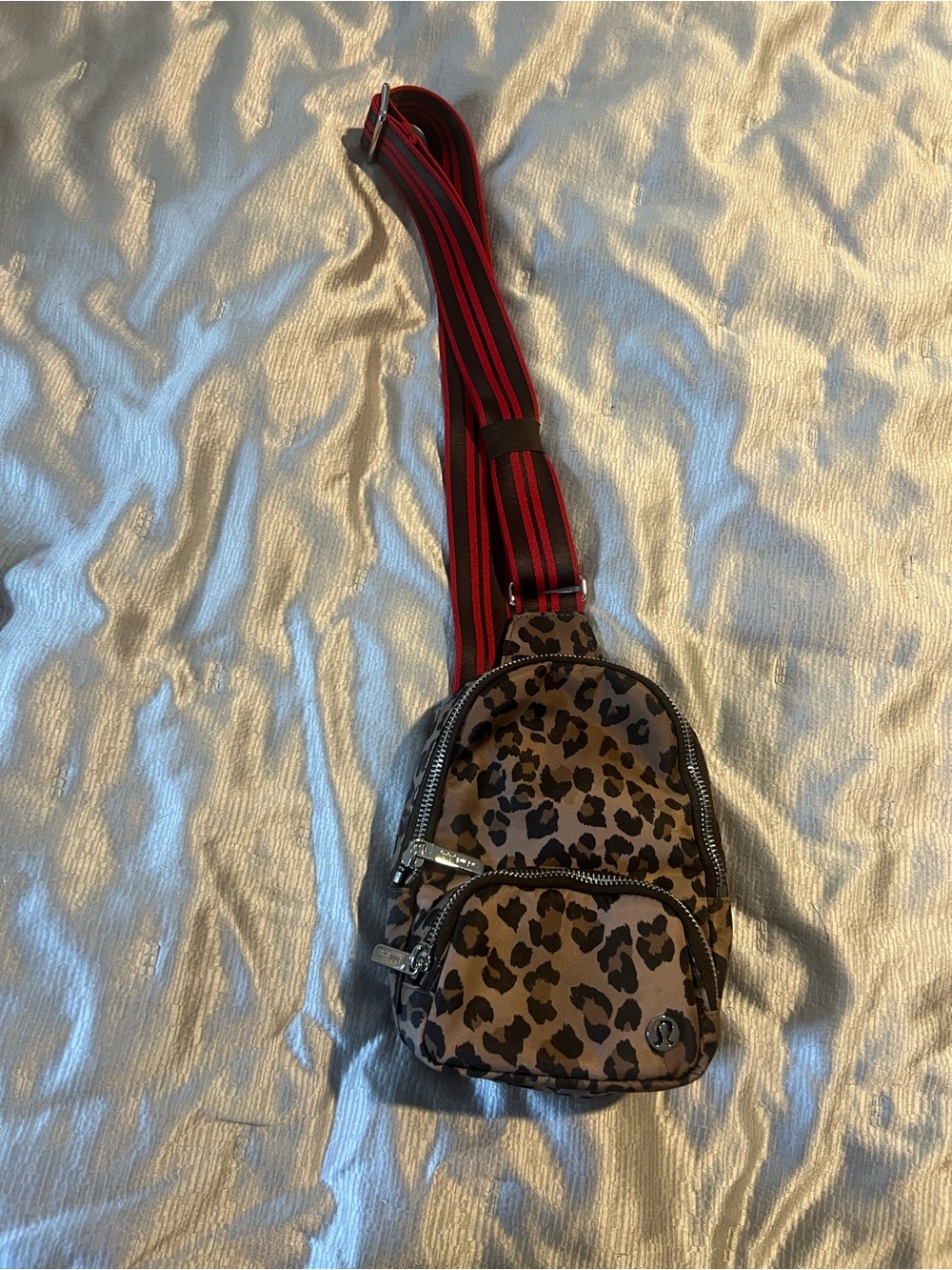 lululemon athletica Leopard Print Mini Crossbody with Red and Black Stripe Strap
